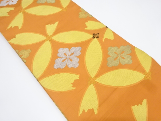 JAPANESE KIMONO / ANTIQUE MARU OBI / SILK / WOVEN FLORAL SHIPPO PATTERN